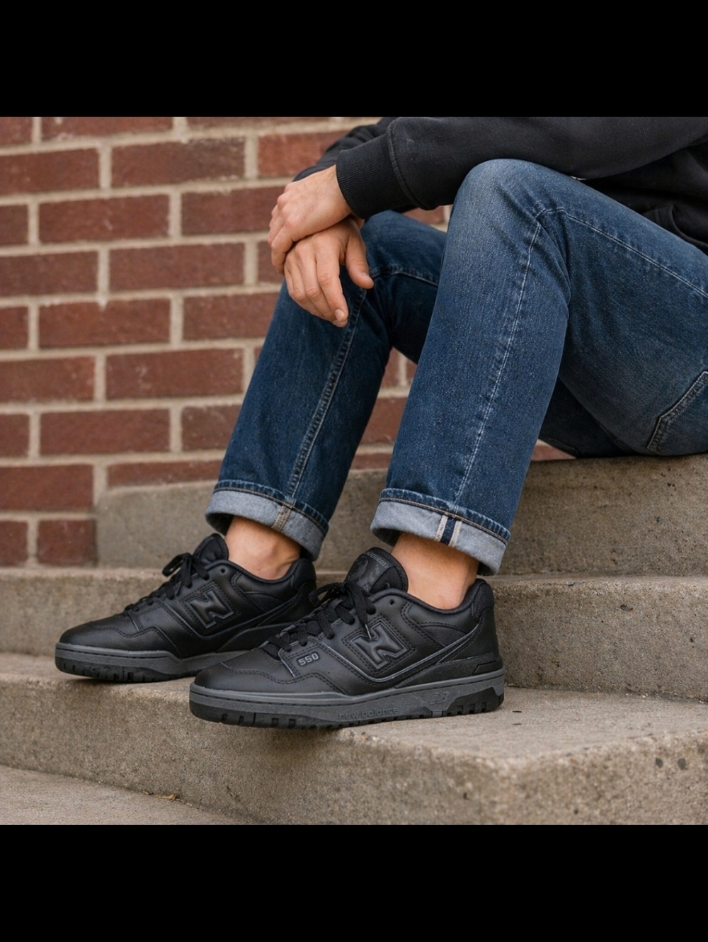 New Balance 550 Triple Black Sneakers Men’s 6.5 Leather Streetwear Casual